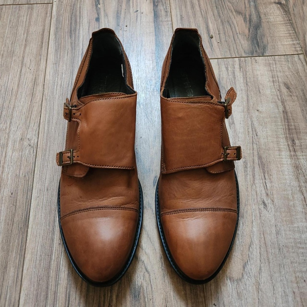 Stella Brown Leather Double Monk Strap Cap Toe Dress Shoes Men's EU 40